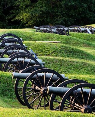 Cannons against green hills